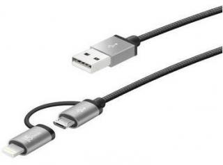 JML10 2-in-1 USB to Lightning and Micro-USB 1m Charge & Sync Cable - Grey 