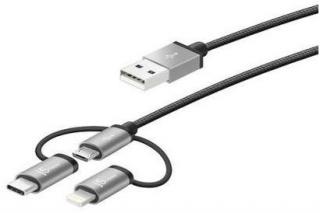 JMLC10 3-in-1 USB to Lightning/ Micro-USB/ USB Type C 1m Charge & Sync Cable - Black 