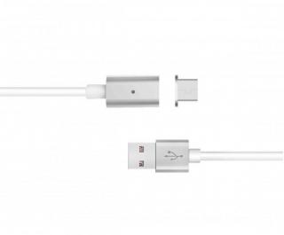 Magnetic USB to Micro USB / 8pin Lightning 1m Charge & Sync Cable - Silver / White 