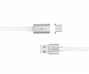 Magnetic USB to Micro USB / 8pin Lightning 1m Charge & Sync Cable - Silver / White