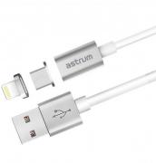 Magnetic USB to Micro USB / 8pin Lightning 1m Charge & Sync Cable - Silver / White