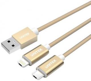 Y-C4023 2-in-1 USB Type-A to Micro-USB & Lightning 1.5m Charge & Sync Cable - Gold 
