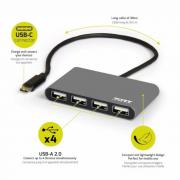 Type-C to USB2.0 4 Port Hub - Black