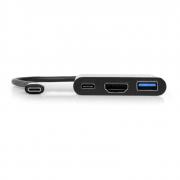 USB-C 3 In 1 Multiport Adapter With 60W PD - Black