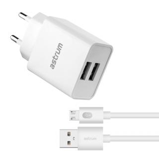 Pro Dual U24 12W 2.4A Dual USB Fast Travel Charger With Micro USB Cable - White 