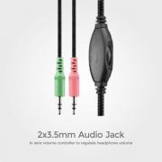 HS125 Dual 3.5mm stereo Headset With Flex Mic- Black