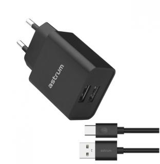 Pro Dual U24 12W 2.4A Dual USB Fast Travel Charger With Usb C Cable - Black 