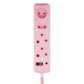 4 Way Medium Surge Protected Multiplug 0.5M Braided Cord Pink 