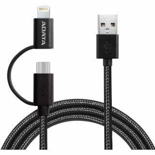 2-in-1 USB To Micro-USB and Lightning  2m Charge & Sync Cable - Black 