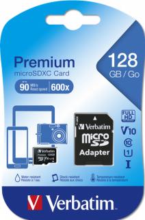 Premium 128GB MicroSDXC Memory Card with Adapter 