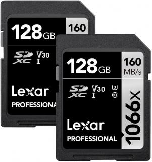 Professional 1066x Silver 128GB SDXC UHS-I 1066x Class 10 Memory Card - Twin Pack 