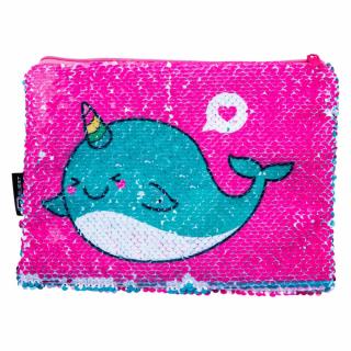 Sequin Narwhale Pencil Case - Pink 