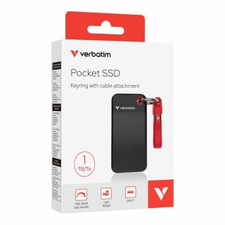 1TB M.2 USB 3.2 External Pocket Solid State Drive with Keyring and Cable attachment - Black/Red 