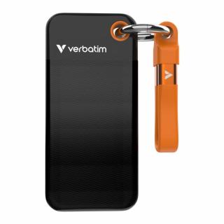 1TB M.2 USB 3.2 External Pocket Solid State Drive with Keyring and Cable attachment - Black/Orange 