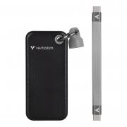 2TB M.2 USB 3.2 External Pocket Solid State Drive with Keyring and Cable attachment - Black/Grey