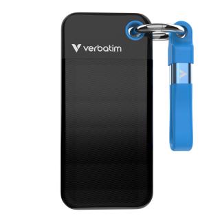 1TB M.2 USB 3.2 External Pocket Solid State Drive with Keyring and Cable attachment - Black/Blue 