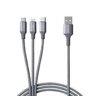 3-in-1 USB to Lightning/ Micro-USB/ USB Type C 1m Charge & Sync Cable - Grey 