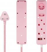 4 Way Surge Protected 3M Braided Cord Multiplug - Pink