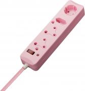 4 Way Surge Protected 3M Braided Cord Multiplug - Pink