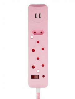 4 Way Medium Surge Protected 0.5M Braided Cord Multiplug - Pink 