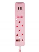 4 Way Medium Surge Protected 0.5M Braided Cord Multiplug - Pink