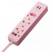 4 Way Medium Surge Protected 0.5M Braided Cord Multiplug - Pink