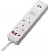 4 Way Medium Surge Protected 0.5M Braided Cord Multiplug - White