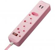 4 Way Medium Surge Protected 3M Braided Cord Multiplug - Pink