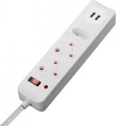 4 Way Medium Surge Protected 3M Braided Cord Multiplug - White